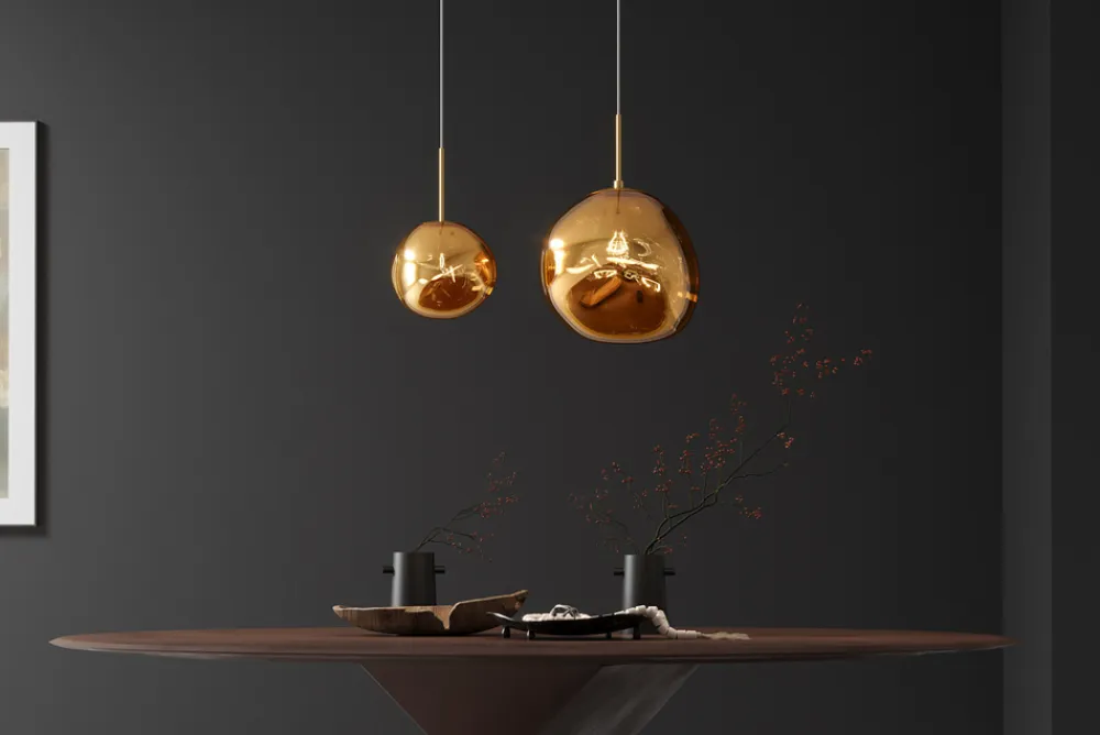 Riess-Ambiente Goldene Möbel|Hängelampen > Runde Hängelampe LIQUID DIAMOND 35cm gold Glas Stahl Kugelleuchte
