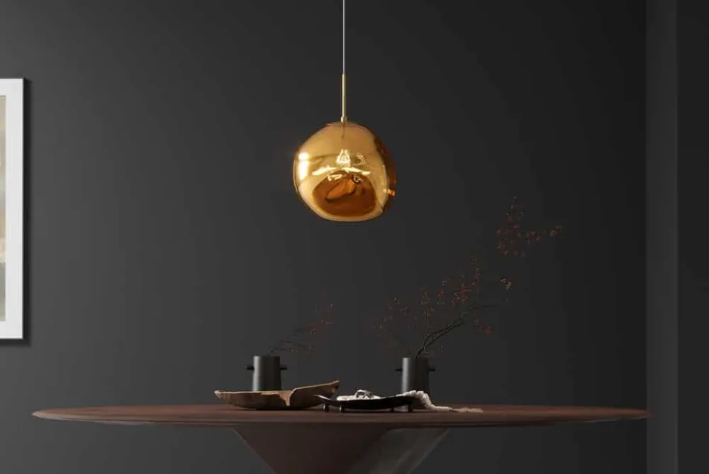 Riess-Ambiente Goldene Möbel|Hängelampen > Runde Hängelampe LIQUID DIAMOND 35cm gold Glas Stahl Kugelleuchte