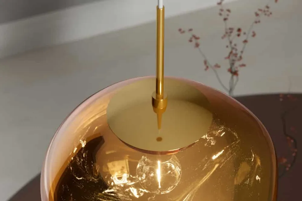 Riess-Ambiente Goldene Möbel|Hängelampen > Runde Hängelampe LIQUID DIAMOND 35cm gold Glas Stahl Kugelleuchte
