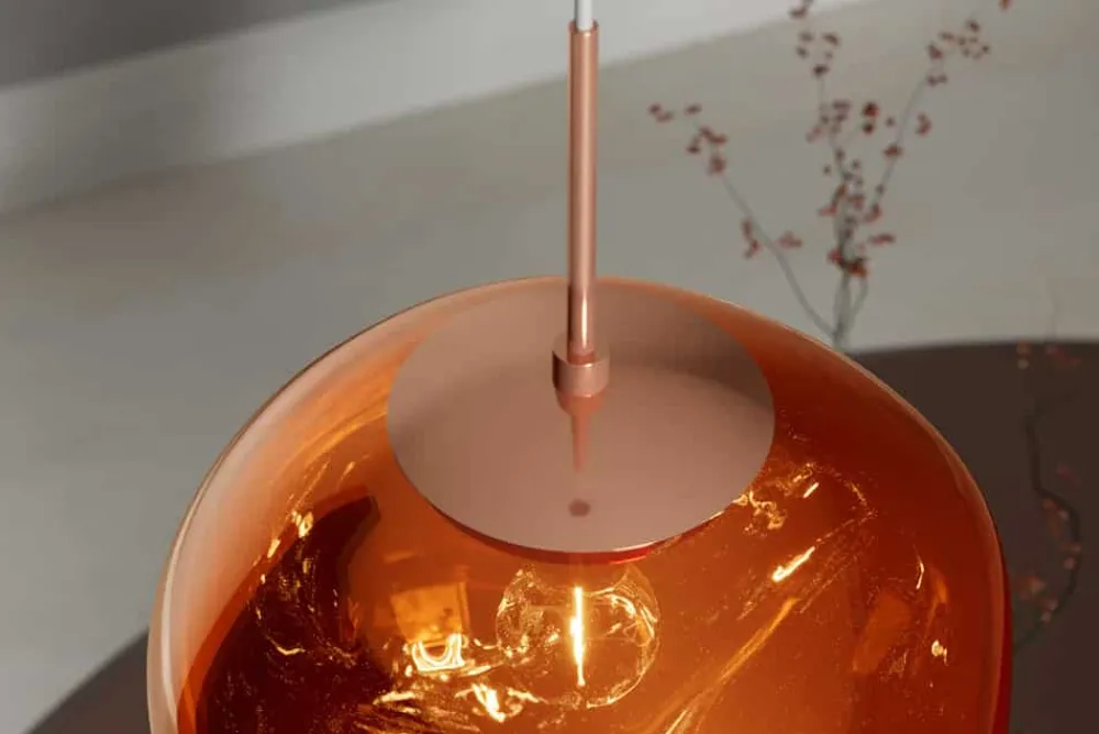 Riess-Ambiente Hängelampen|Industrial Loft > Runde Hängelampe LIQUID DIAMOND 35cm kupfer Glas Stahl Kugelleuchte