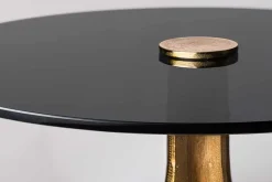 Riess-Ambiente Couchtische & Truhen|Retro Möbel > Runder Beistelltisch ABSTRACT 60cm messing gold Metallbeine Schwarzglas handmade