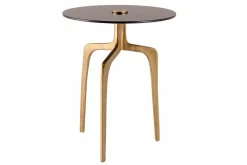 Riess-Ambiente Couchtische & Truhen|Retro Möbel > Runder Beistelltisch ABSTRACT 60cm messing gold Metallbeine Schwarzglas handmade