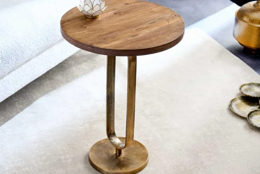 Riess-Ambiente Beistelltische|Mehr... > Runder Beistelltisch ELEGANCE 60cm messing Mangoholz Metall Aluminium massiv handmade