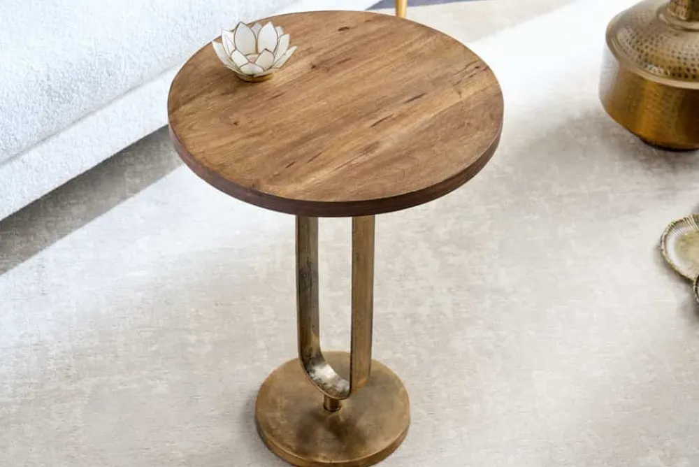 Riess-Ambiente Beistelltische|Mehr... > Runder Beistelltisch ELEGANCE 60cm messing Mangoholz Metall Aluminium massiv handmade