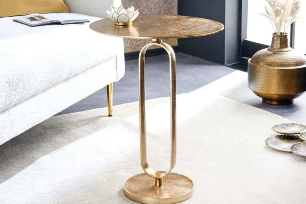 Riess-Ambiente Beistelltische|Goldene Möbel > Runder Beistelltisch ELEGANCE 60cm gold Metall Aluminium handmade