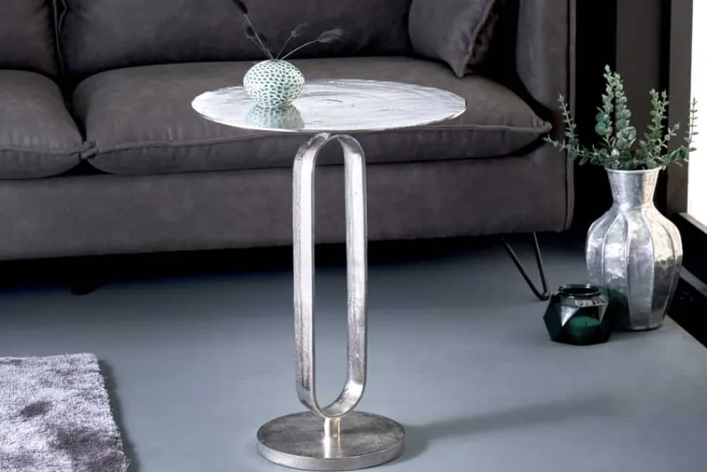 Riess-Ambiente Beistelltische > Runder Beistelltisch ELEGANCE 60cm silber Metall Aluminium handmade