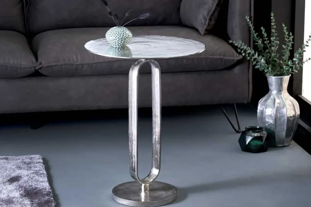Riess-Ambiente Beistelltische > Runder Beistelltisch ELEGANCE 60cm silber Metall Aluminium handmade