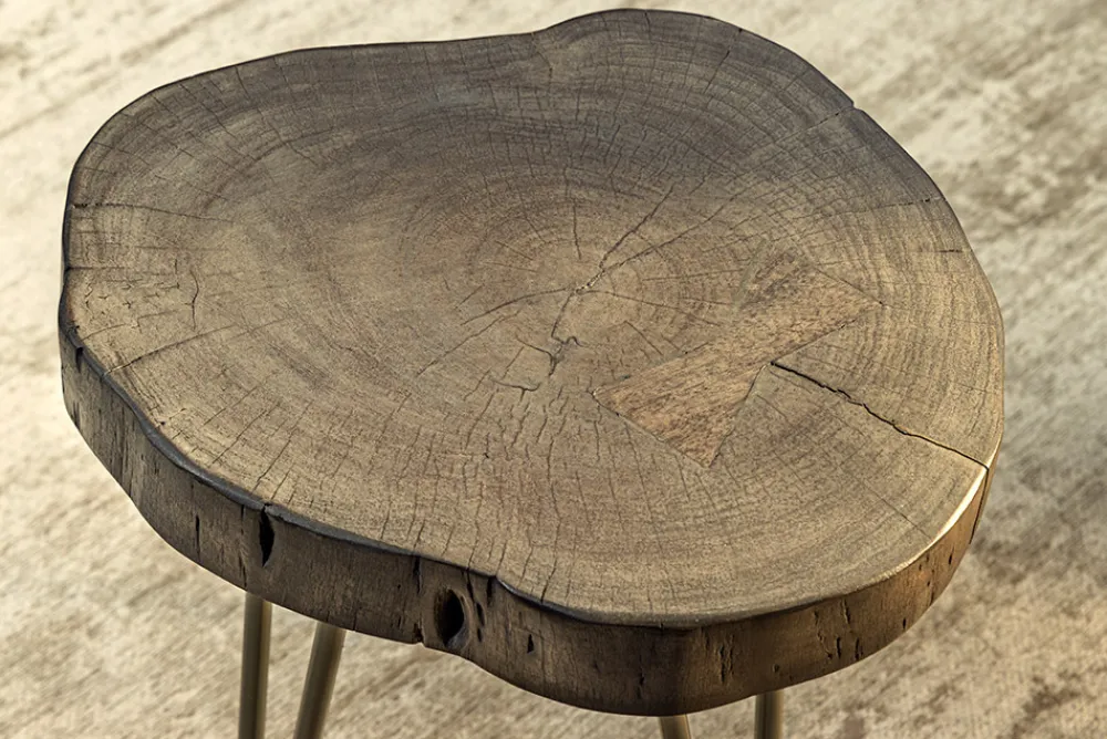 Riess-Ambiente Mehr...|Massivholztische > Runder Beistelltisch GOA 45cm grau Akazie Massivholz Baumscheibe Hairpin Legs Metall