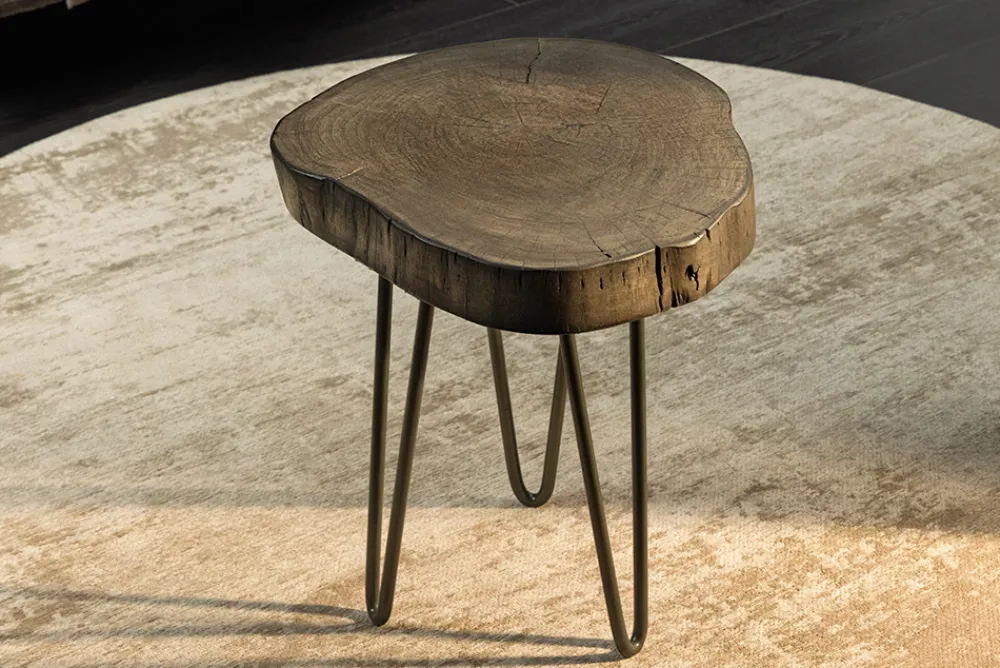 Riess-Ambiente Mehr...|Massivholztische > Runder Beistelltisch GOA 45cm grau Akazie Massivholz Baumscheibe Hairpin Legs Metall