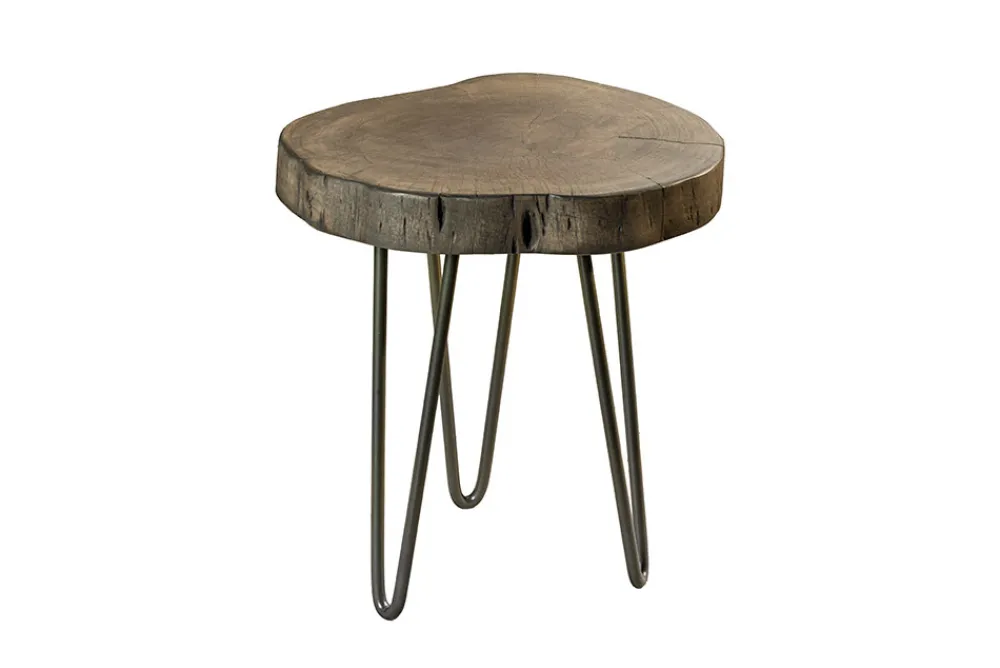 Riess-Ambiente Mehr...|Massivholztische > Runder Beistelltisch GOA 45cm grau Akazie Massivholz Baumscheibe Hairpin Legs Metall