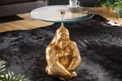 Riess-Ambiente Beistelltische|Goldene Möbel > Runder Beistelltisch KONG 50cm gold Metall Glas Affenfigur Gorilla Skulptur