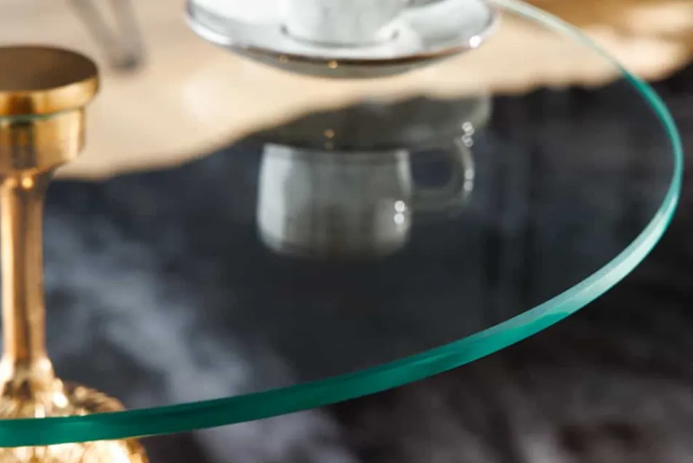 Riess-Ambiente Beistelltische|Goldene Möbel > Runder Beistelltisch KONG 50cm gold Metall Glas Affenfigur Gorilla Skulptur