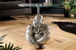 Riess-Ambiente Beistelltische|Couchtische & Truhen > Runder Beistelltisch KONG 50cm silber Metall Glas Affenfigur Gorilla Skulptur