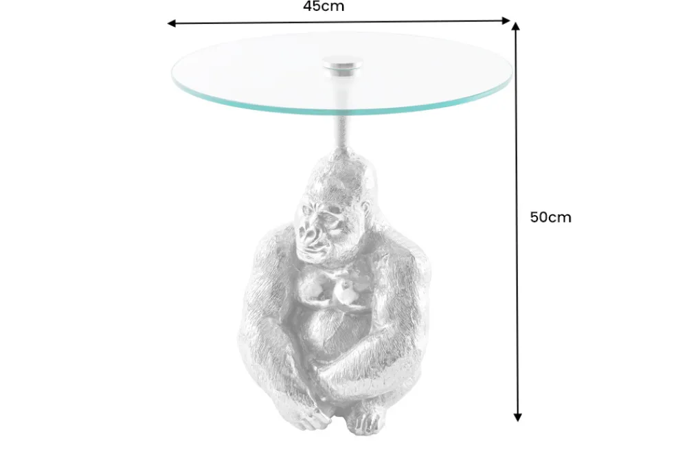 Riess-Ambiente Beistelltische|Couchtische & Truhen > Runder Beistelltisch KONG 50cm silber Metall Glas Affenfigur Gorilla Skulptur