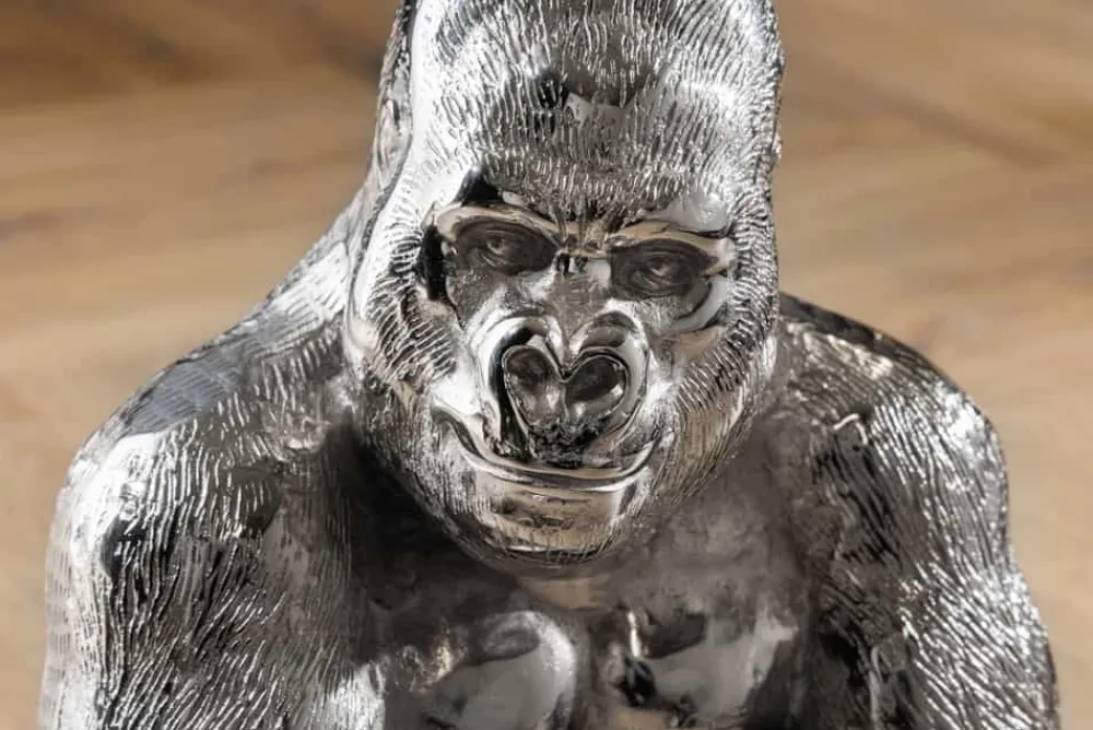 Riess-Ambiente Beistelltische|Couchtische & Truhen > Runder Beistelltisch KONG 50cm silber Metall Glas Affenfigur Gorilla Skulptur