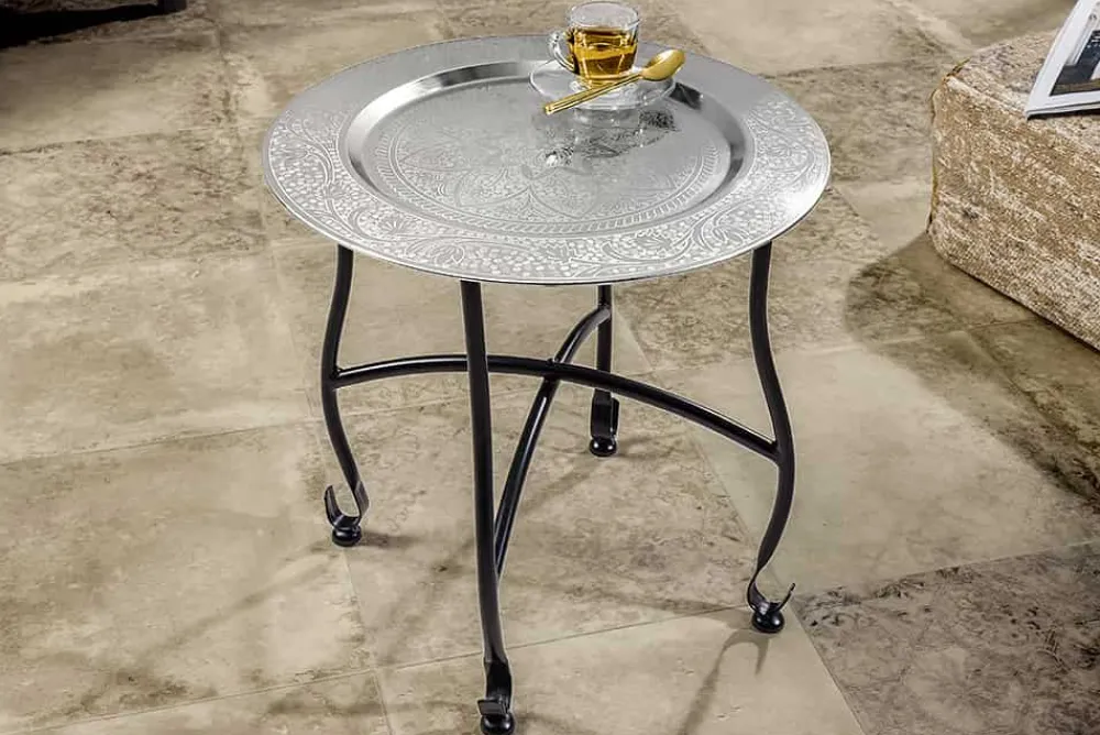 Riess-Ambiente Beistelltische > Runder Beistelltisch MARRAKESCH 40cm silber Teetisch abnehmbares Tablett klappbar