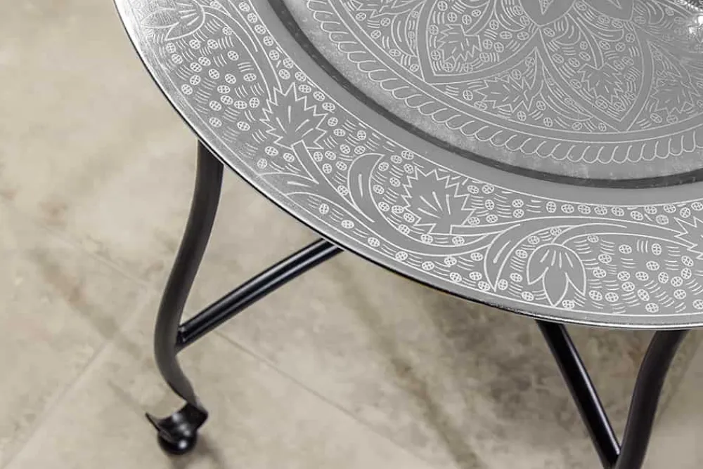 Riess-Ambiente Beistelltische > Runder Beistelltisch MARRAKESCH 40cm silber Teetisch abnehmbares Tablett klappbar