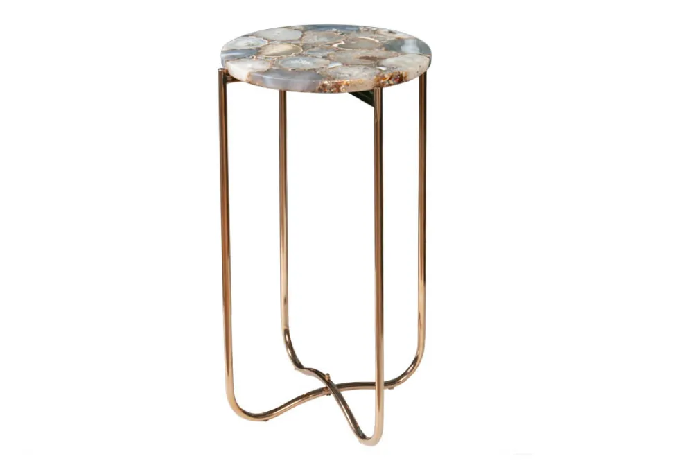 Riess-Ambiente Beistelltische|Goldene Möbel > Runder Beistelltisch NOBLE I 35cm Edelstein Achat klappbar goldenes Metallgestell