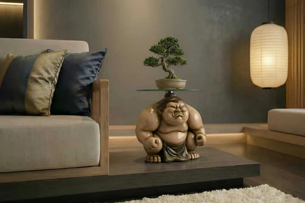 Riess-Ambiente Beistelltische > Runder Beistelltisch SUMO 30cm natur beige Skulptur handmade