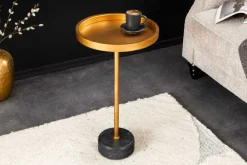 Riess-Ambiente Beistelltische|Goldene Möbel > Runder Beistelltisch TRAYFUL 60cm gold Eisen schwarzer Marmorfuß handmade