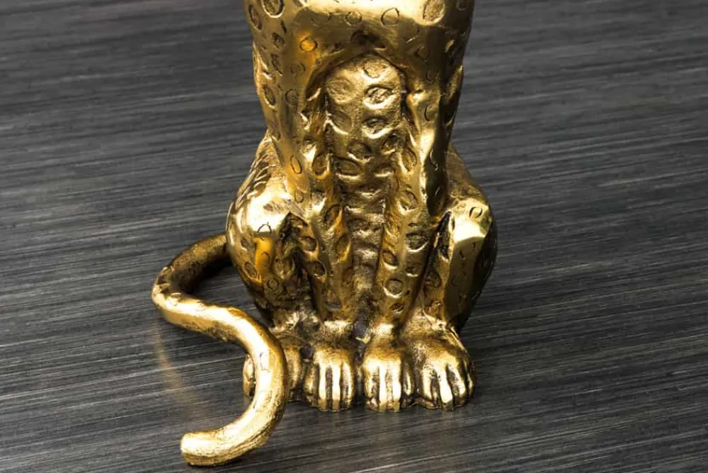 Riess-Ambiente Beistelltische|Goldene Möbel > Runder Beistelltisch WILDLIFE PANTHER 60cm gold antik Metall Glas Skulptur handmade