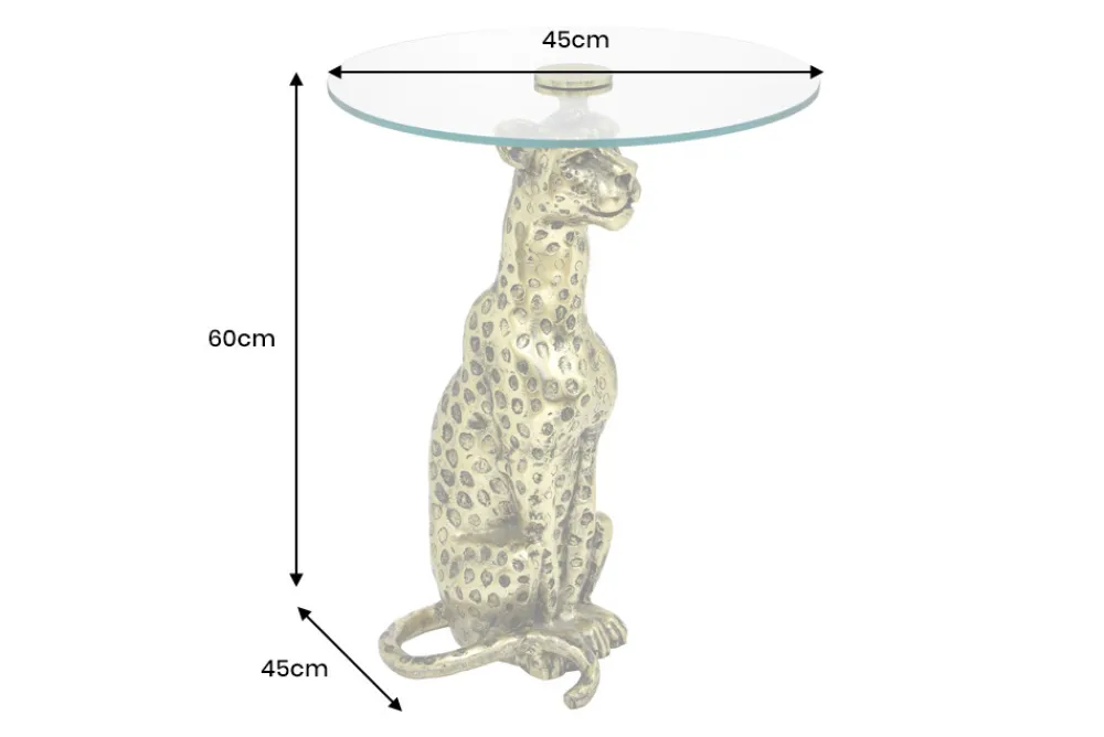 Riess-Ambiente Beistelltische|Goldene Möbel > Runder Beistelltisch WILDLIFE PANTHER 60cm gold antik Metall Glas Skulptur handmade