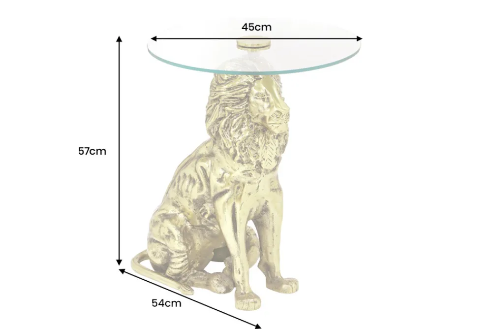 Riess-Ambiente Beistelltische > Runder Beistelltisch WILDLIFE LION 60cm gold antik Metall Glas Löwen Skulptur