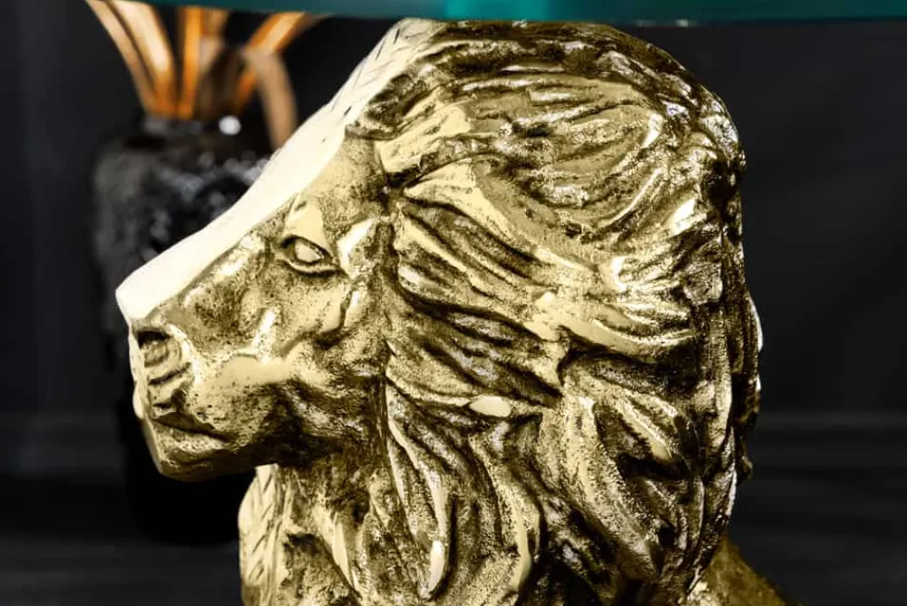 Riess-Ambiente Beistelltische > Runder Beistelltisch WILDLIFE LION 60cm gold antik Metall Glas Löwen Skulptur