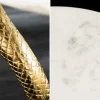 Riess-Ambiente Beistelltische|Goldene Möbel > Runder Beistelltisch WILDLIFE COBRA 65cm gold weiß Marmor Schlangen-Skulptur handmade