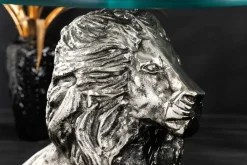 Riess-Ambiente Beistelltische > Runder Beistelltisch WILDLIFE LION 60cm silber antik Metall Glas Löwen Skulptur