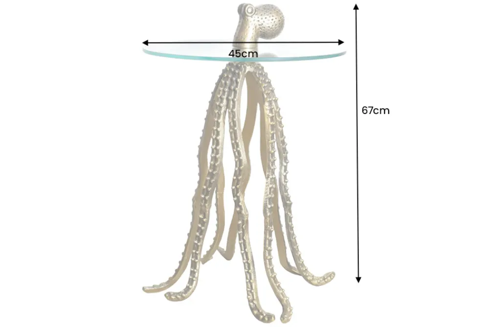 Riess-Ambiente Beistelltische|Goldene Möbel > Runder Beistelltisch WILDLIFE OCTOPUS 70cm messing gold Metall Glas Skulptur handmade
