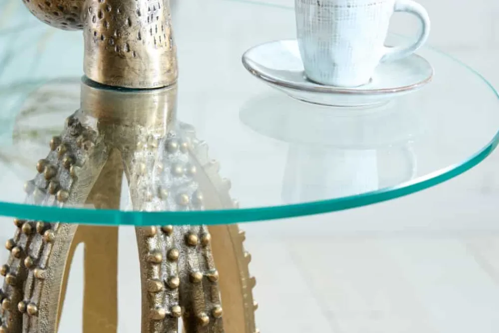 Riess-Ambiente Beistelltische|Goldene Möbel > Runder Beistelltisch WILDLIFE OCTOPUS 70cm messing gold Metall Glas Skulptur handmade