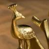Riess-Ambiente Beistelltische|Goldene Möbel > Runder Beistelltisch WILDLIFE PEACOCK 60cm gold Glasplatte Metall Pfauen-Skulptur