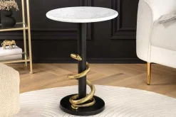 Riess-Ambiente Beistelltische|Goldene Möbel > Runder Beistelltisch WILDLIFE SNAKE 55cm weiß Marmor gold schwarz Schlange Skulptur