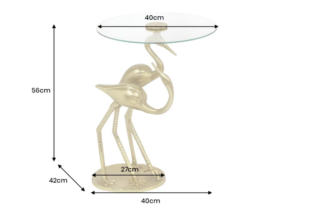 Riess-Ambiente Beistelltische|Goldene Möbel > Runder Beistelltisch WILDLIFE CRANE 55cm gold Glas Kranich-Skulptur handmade