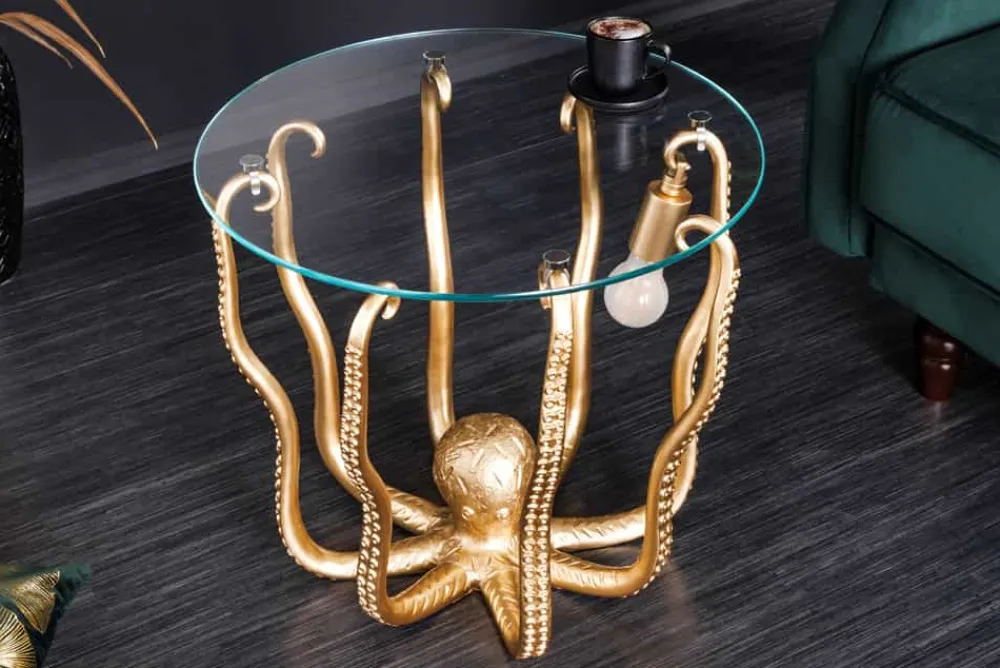 Riess-Ambiente Beistelltische|Goldene Möbel > Runder Beistelltisch WILDLIFE OCTOPUS 50cm gold Skulptur Glas