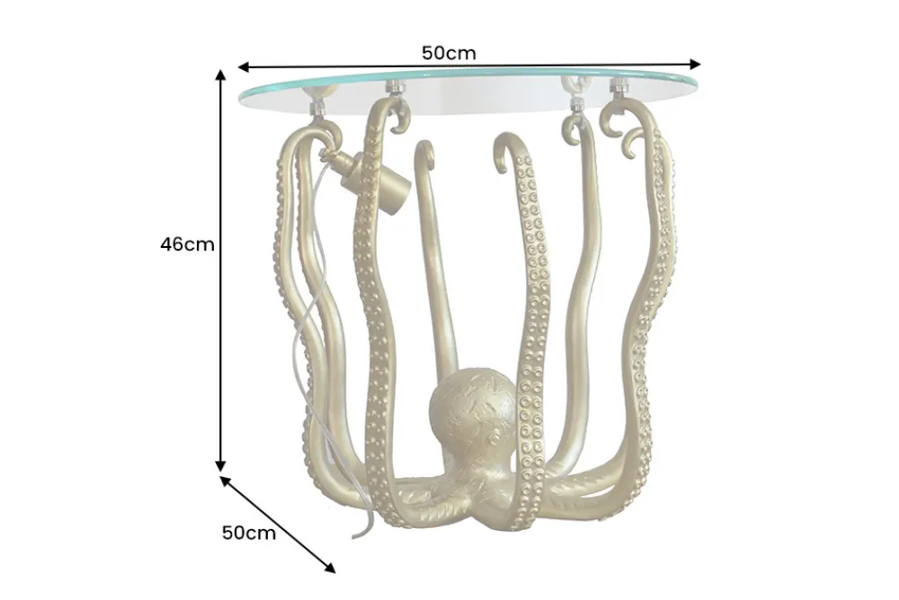 Riess-Ambiente Beistelltische|Goldene Möbel > Runder Beistelltisch WILDLIFE OCTOPUS 50cm gold Skulptur Glas