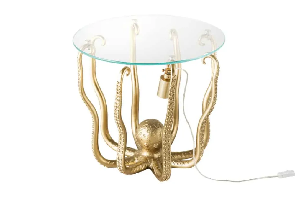 Riess-Ambiente Beistelltische|Goldene Möbel > Runder Beistelltisch WILDLIFE OCTOPUS 50cm gold Skulptur Glas