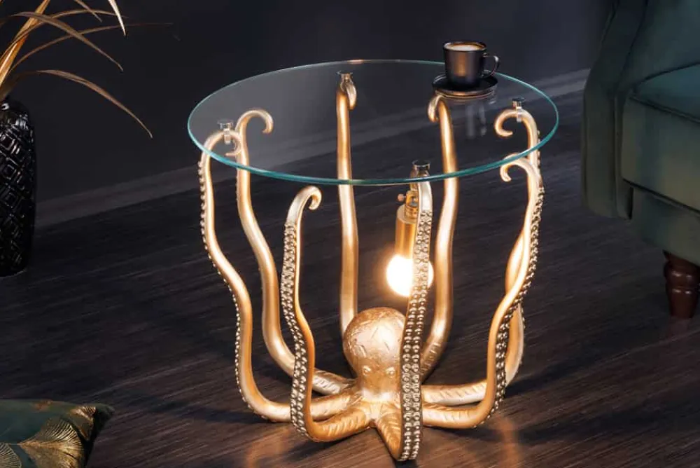 Riess-Ambiente Beistelltische|Goldene Möbel > Runder Beistelltisch WILDLIFE OCTOPUS 50cm gold Skulptur Glas
