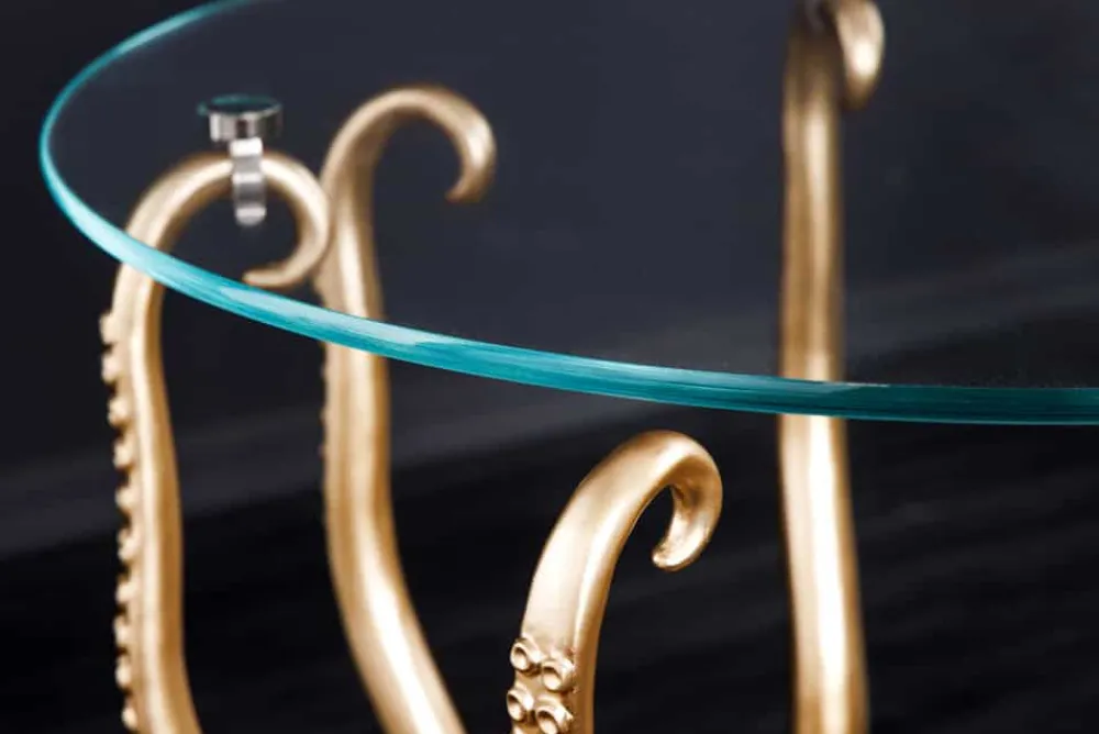 Riess-Ambiente Beistelltische|Goldene Möbel > Runder Beistelltisch WILDLIFE OCTOPUS 50cm gold Skulptur Glas