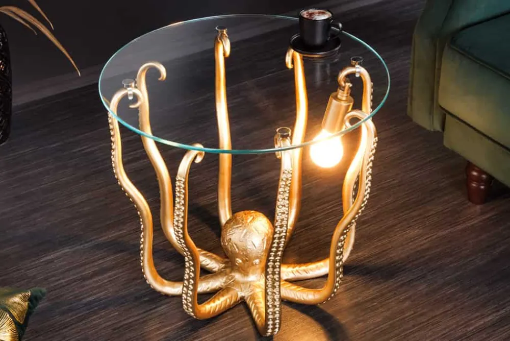 Riess-Ambiente Beistelltische|Goldene Möbel > Runder Beistelltisch WILDLIFE OCTOPUS 50cm gold Skulptur Glas