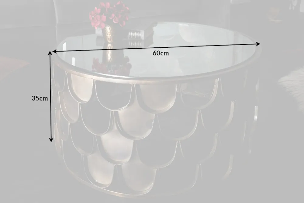 Riess-Ambiente Industrial Loft|Couchtische & Truhen > Runder Couchtisch ABSTRACT 60cm antik messing Metall Glas Industrial Fischschuppen Design