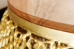 Riess-Ambiente Mehr...|Couchtische > Runder Couchtisch ABSTRACT LEAF 75cm gold Metall massiv Akazienholz filigrane Handarbeit
