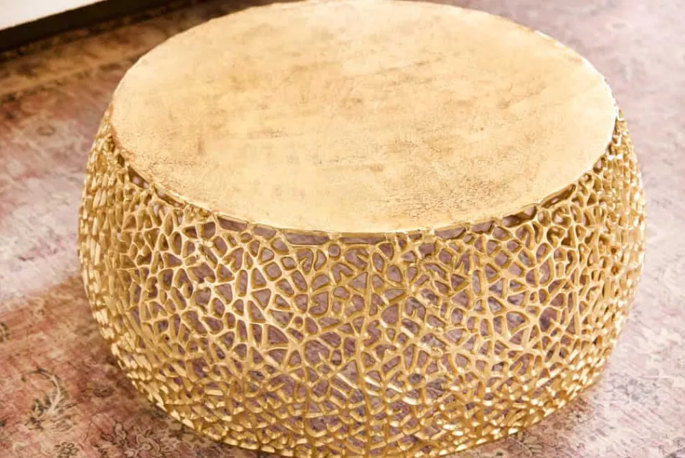 Riess-Ambiente Goldene Möbel|Couchtische & Truhen > Runder Couchtisch ABSTRACT LEAF 75cm gold Metall filigrane Handarbeit Vintage Design