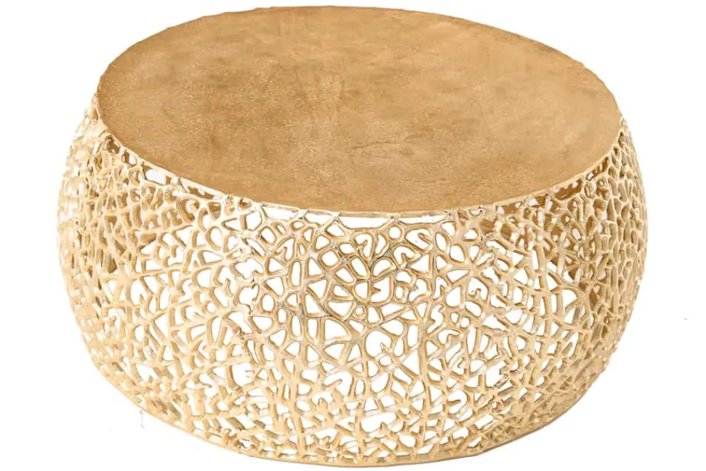 Riess-Ambiente Goldene Möbel|Couchtische & Truhen > Runder Couchtisch ABSTRACT LEAF 75cm gold Metall filigrane Handarbeit Vintage Design