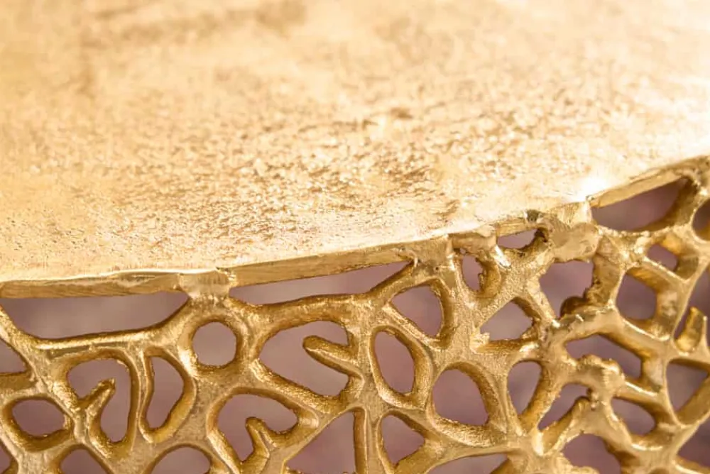 Riess-Ambiente Goldene Möbel|Couchtische & Truhen > Runder Couchtisch ABSTRACT LEAF 75cm gold Metall filigrane Handarbeit Vintage Design