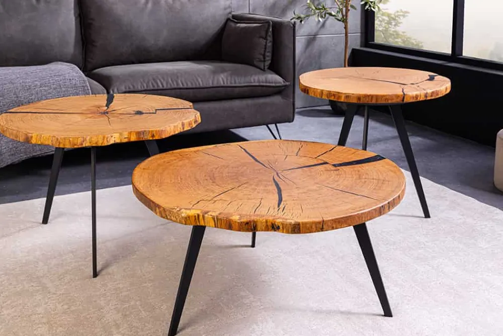 Riess-Ambiente Industrial Loft|Couchtische & Truhen > Runder Couchtisch ARBOR 65cm natur Eiche Massivholz schwarz Metall Beistelltisch