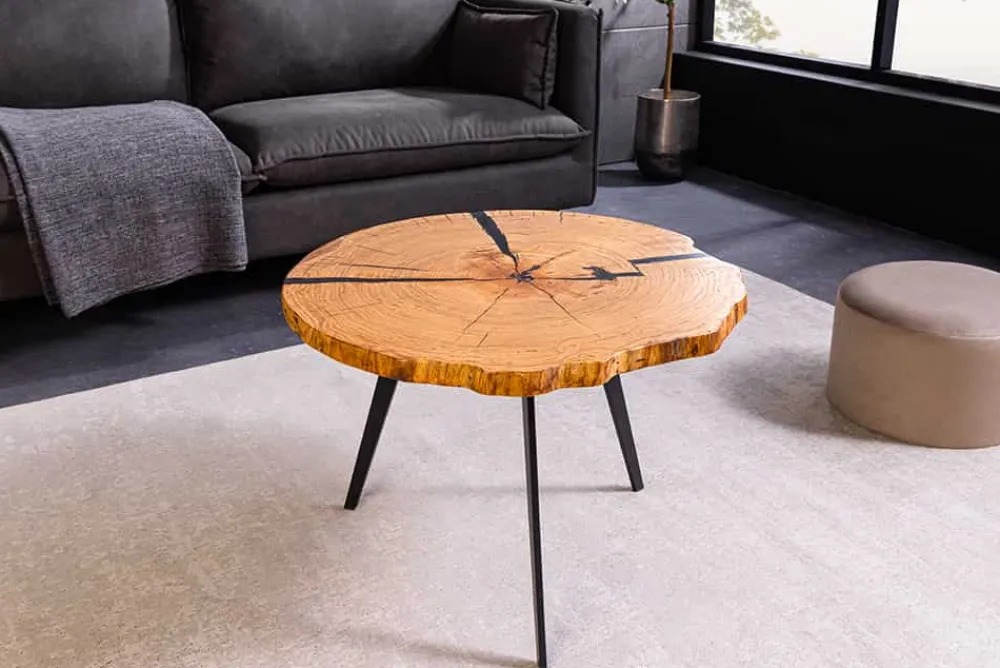 Riess-Ambiente Industrial Loft|Couchtische & Truhen > Runder Couchtisch ARBOR 65cm natur Eiche Massivholz schwarz Metall Beistelltisch