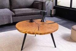 Riess-Ambiente Industrial Loft|Couchtische & Truhen > Runder Couchtisch ARBOR 75cm natur Eiche Massivholz schwarz Metall Beistelltisch