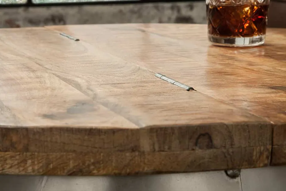 Riess-Ambiente Mehr...|Industrial Loft > Runder Couchtisch DRUMP STORAGE 70cm natur silber Mangoholz mit Stauraum handmade Industrial